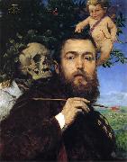 Hans Thoma Self portrait with Love and Death oil